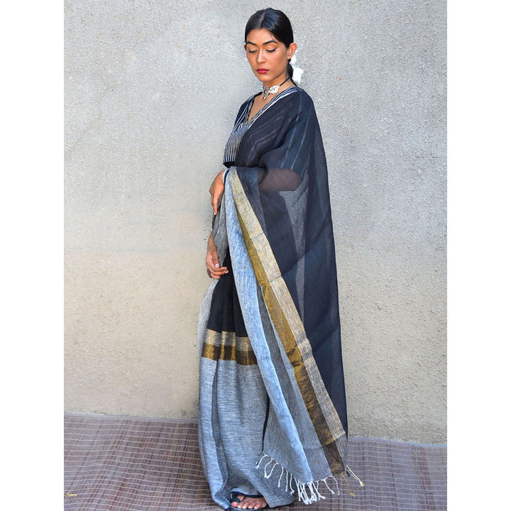 Chidiyaa Stardust Dione Handwoven Linen Saree with Unstitched Blouse