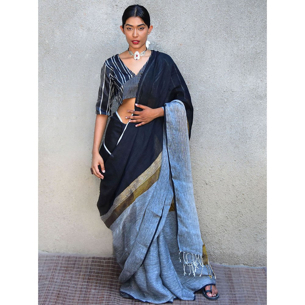 Chidiyaa Stardust Dione Handwoven Linen Saree with Unstitched Blouse