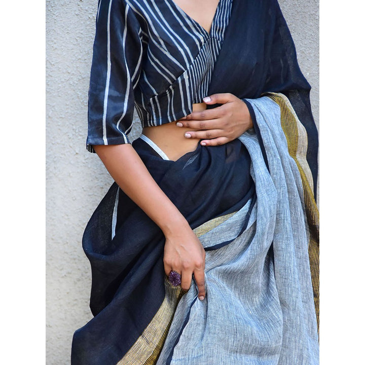 Chidiyaa Stardust Dione Handwoven Linen Saree with Unstitched Blouse