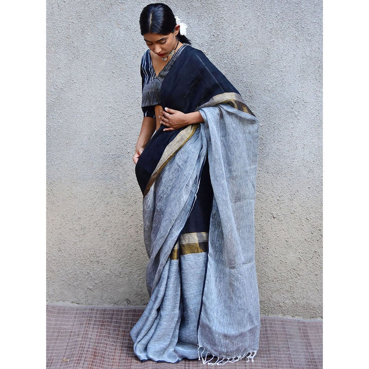 Chidiyaa Stardust Dione Handwoven Linen Saree with Unstitched Blouse