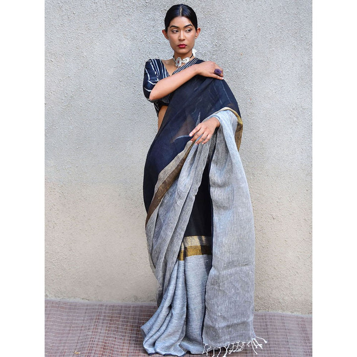 Chidiyaa Stardust Dione Handwoven Linen Saree with Unstitched Blouse