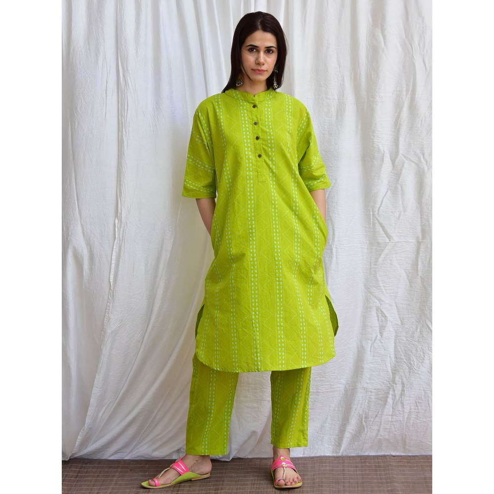 Chidiyaa Smell of Rain Mossy Meadows Hand Block Printed Cotton Kurta (Set of 2)