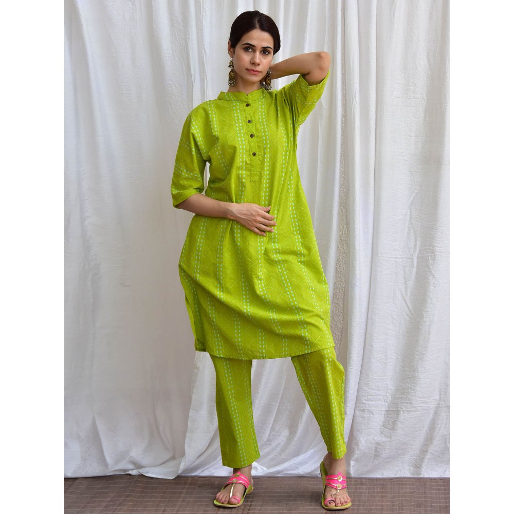 Chidiyaa Smell of Rain Mossy Meadows Hand Block Printed Cotton Kurta (Set of 2)