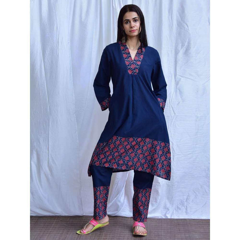 Chidiyaa Smell of Rain Midnight Hand Block Printed Cotton Kurta (Set of 2)