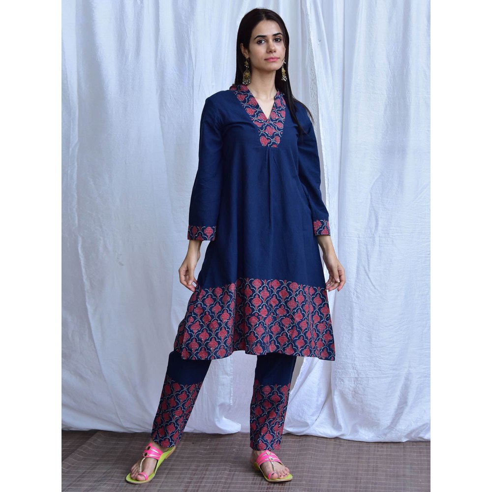 Chidiyaa Smell of Rain Midnight Hand Block Printed Cotton Kurta (Set of 2)
