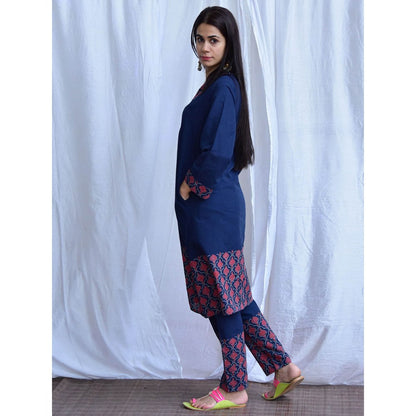 Chidiyaa Smell of Rain Midnight Hand Block Printed Cotton Kurta (Set of 2)