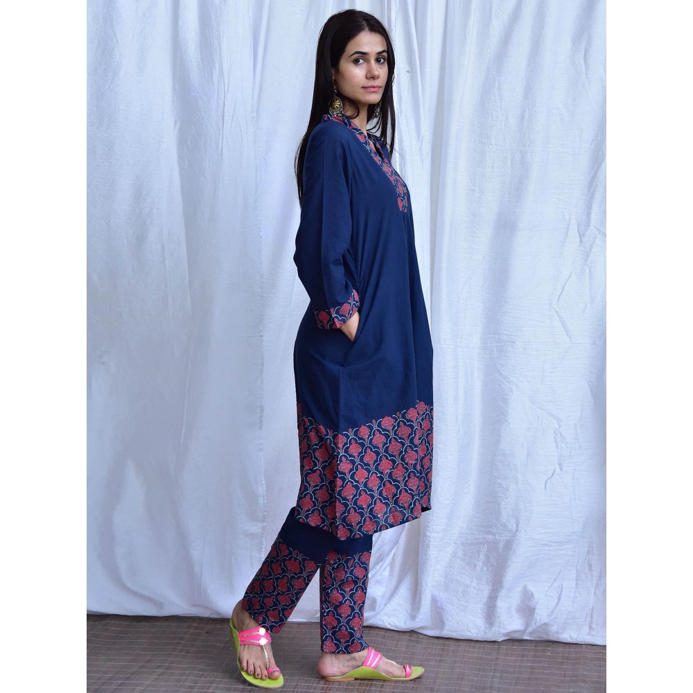 Chidiyaa Smell of Rain Midnight Hand Block Printed Cotton Kurta (Set of 2)