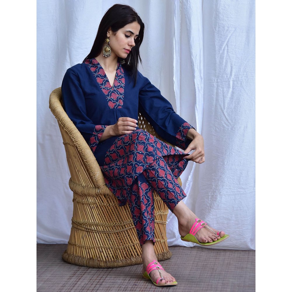 Chidiyaa Smell of Rain Midnight Hand Block Printed Cotton Kurta (Set of 2)