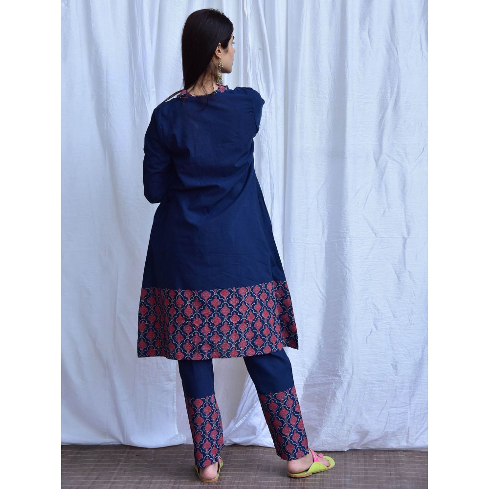 Chidiyaa Smell of Rain Midnight Hand Block Printed Cotton Kurta (Set of 2)