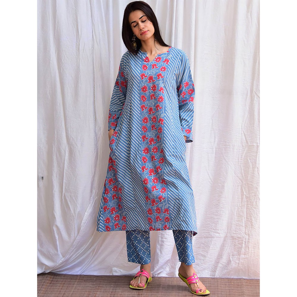 Chidiyaa Smell of Rain Jal Kusum Hand Block Printed Cotton Kurta (Set of 2)