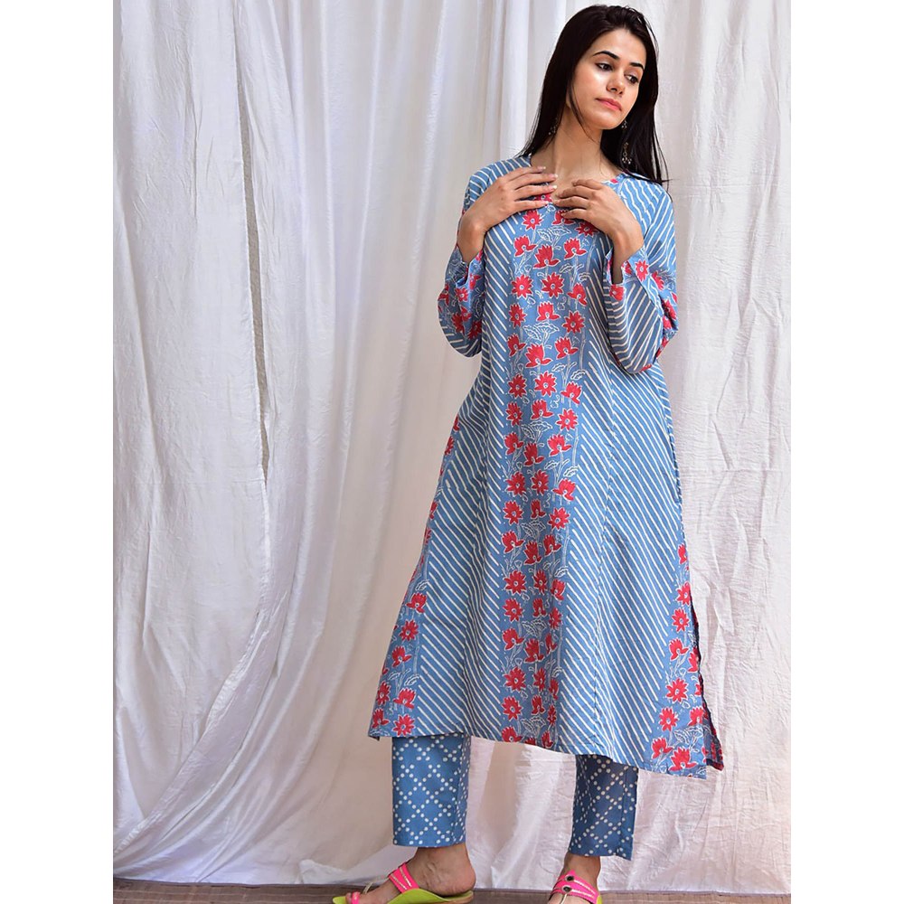 Chidiyaa Smell of Rain Jal Kusum Hand Block Printed Cotton Kurta (Set of 2)