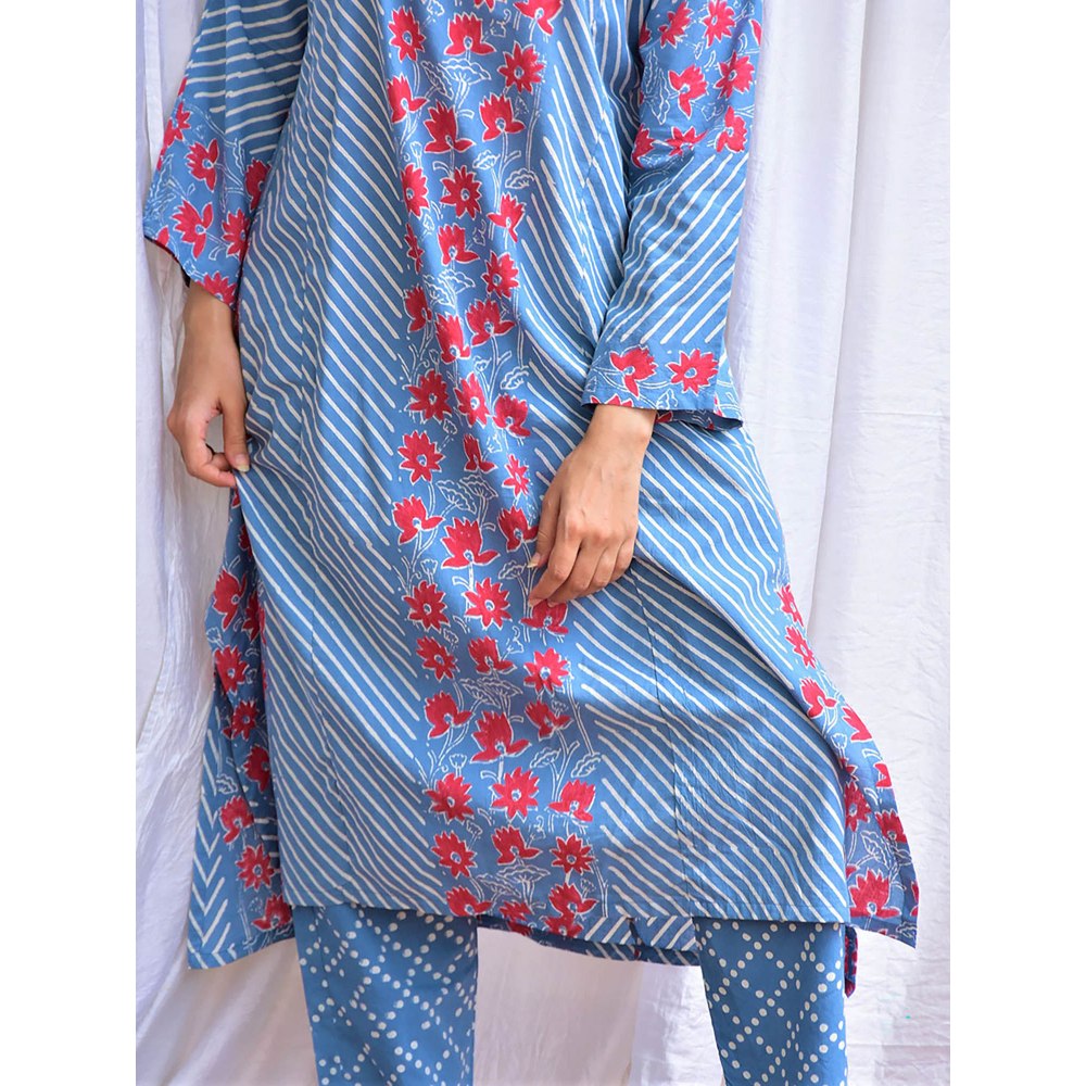 Chidiyaa Smell of Rain Jal Kusum Hand Block Printed Cotton Kurta (Set of 2)