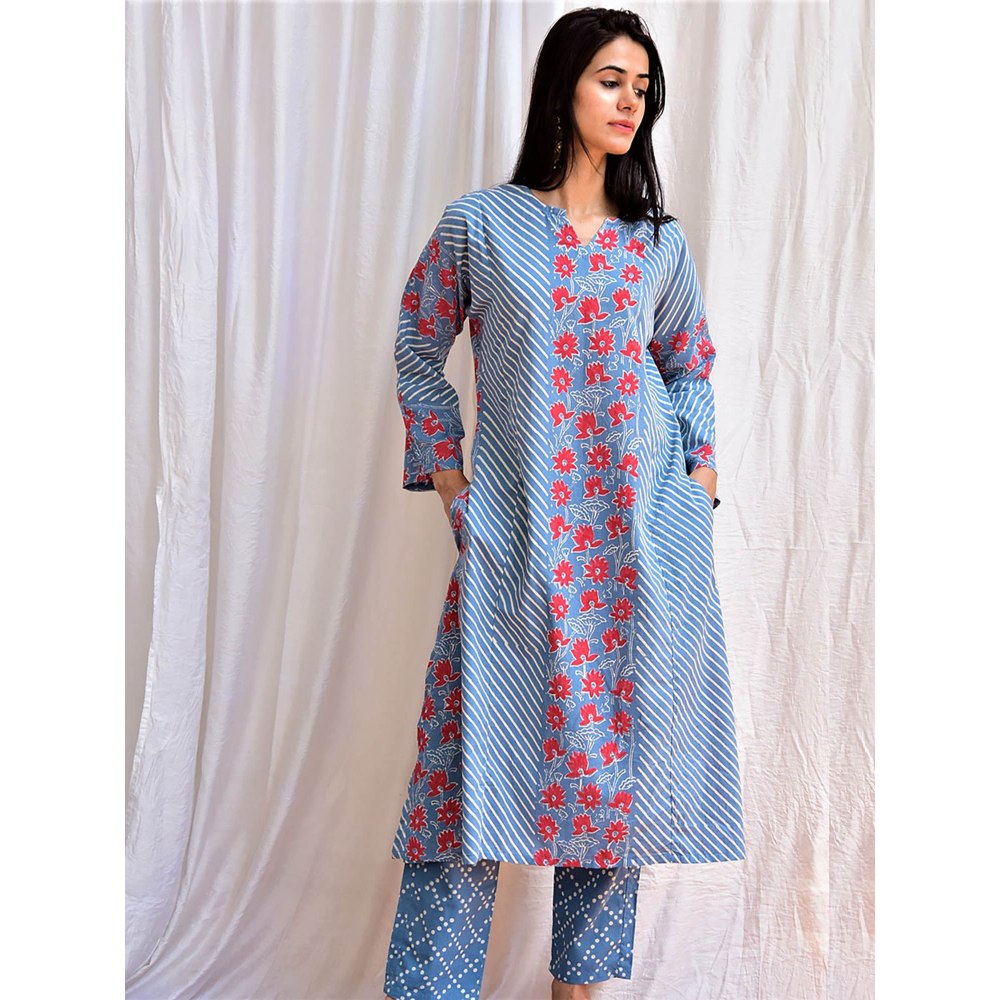 Chidiyaa Smell of Rain Jal Kusum Hand Block Printed Cotton Kurta (Set of 2)