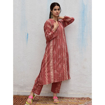 Chidiyaa Smell of Rain Pottery Hand Block Printed Cotton Kurta (Set of 2)