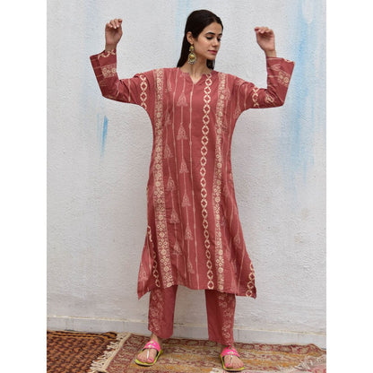 Chidiyaa Smell of Rain Pottery Hand Block Printed Cotton Kurta (Set of 2)