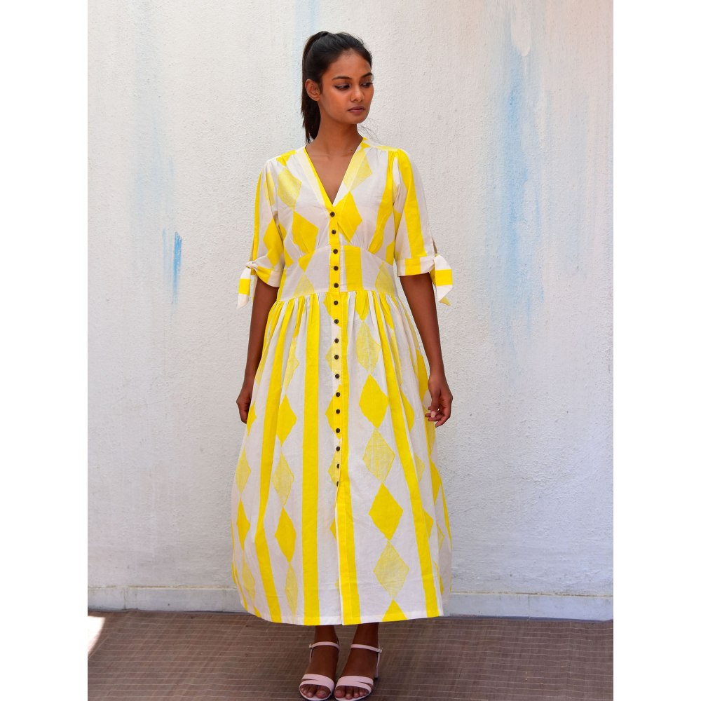 Chidiyaa Smell of Rain Pondicherry Hand Block Printed Cotton Dress