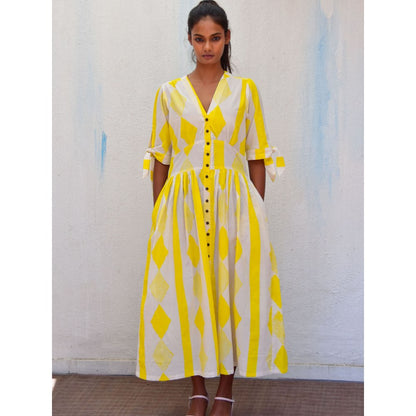 Chidiyaa Smell of Rain Pondicherry Hand Block Printed Cotton Dress