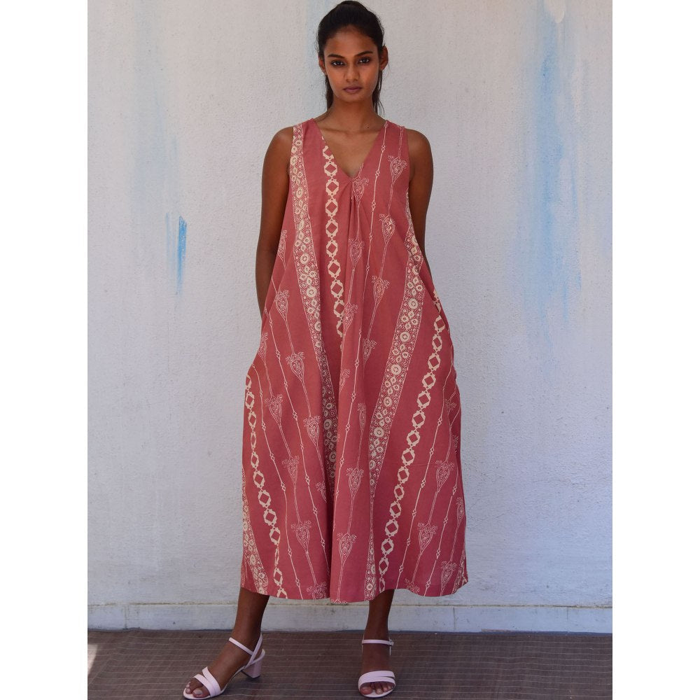 Chidiyaa Smell of Rain Rusted Bells Hand Block Printed Cotton Dress