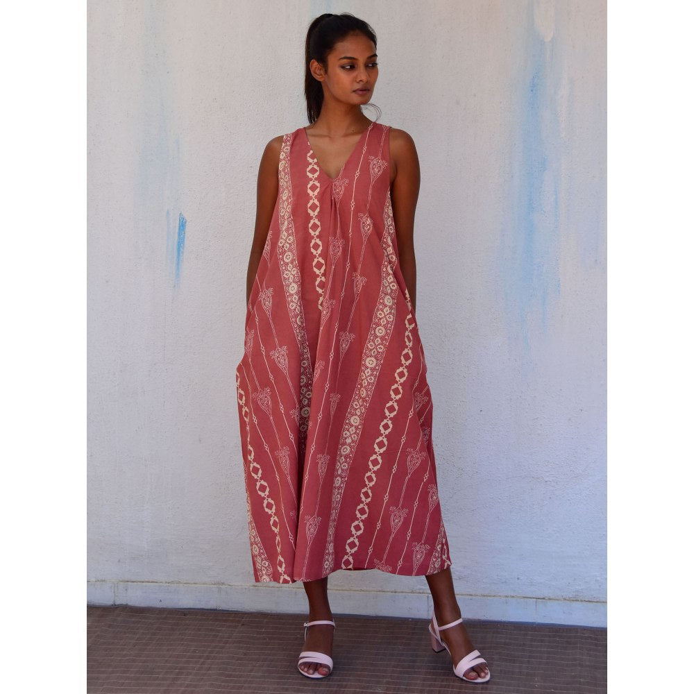 Chidiyaa Smell of Rain Rusted Bells Hand Block Printed Cotton Dress