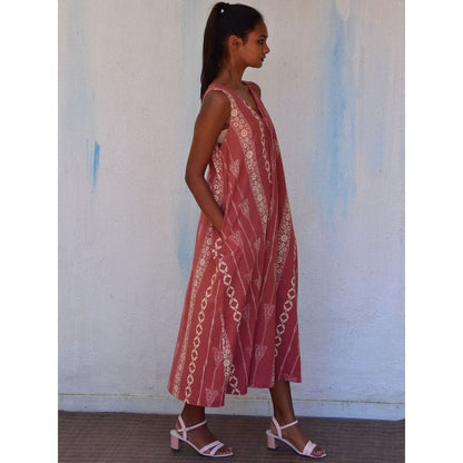 Chidiyaa Smell of Rain Rusted Bells Hand Block Printed Cotton Dress
