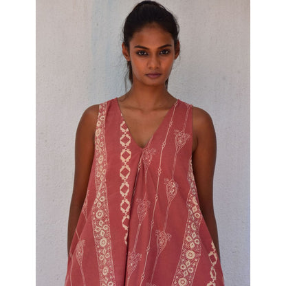 Chidiyaa Smell of Rain Rusted Bells Hand Block Printed Cotton Dress