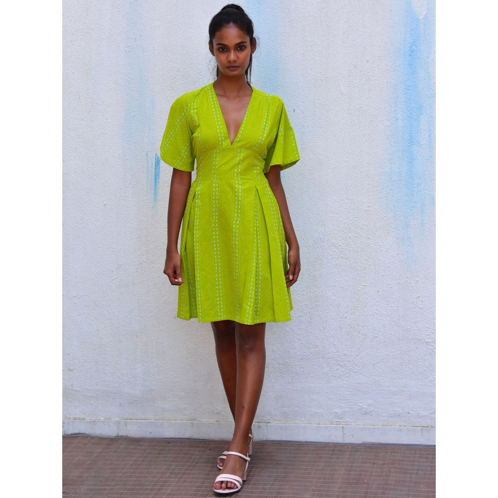 Chidiyaa Smell of Rain Lush Lichen Hand Block Printed Cotton Dress