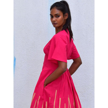 Chidiyaa Smell of Rain Peony Hand Block Printed Cotton Dress