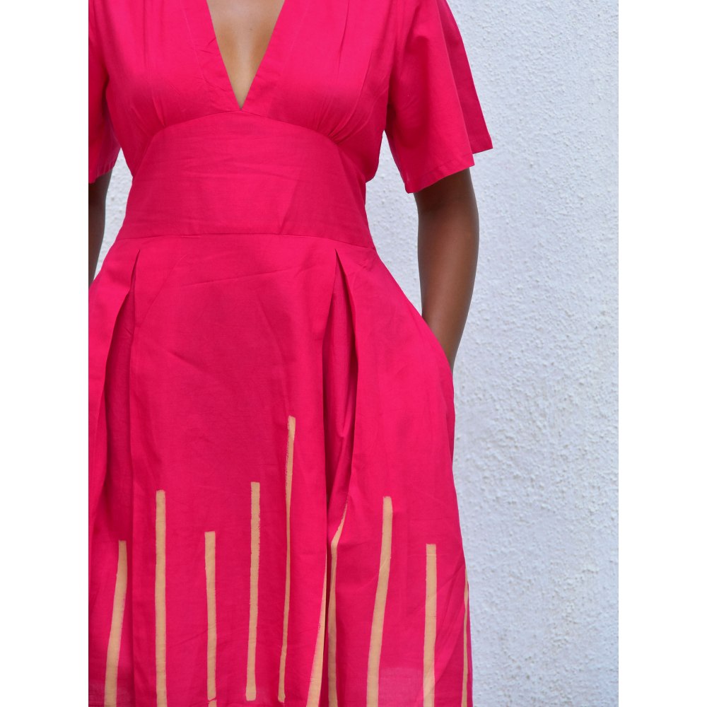 Chidiyaa Smell of Rain Peony Hand Block Printed Cotton Dress