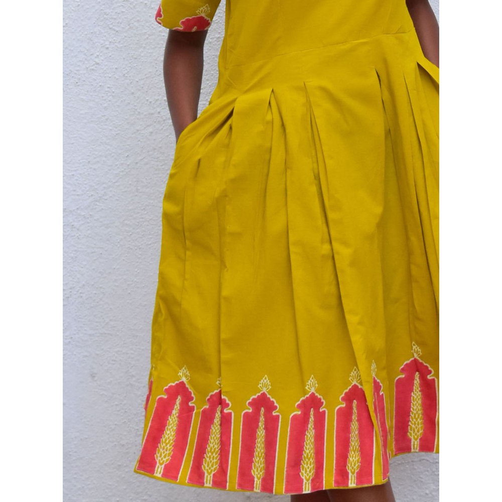 Chidiyaa Smell of Rain Buttercup Hand Block Printed Cotton Dress