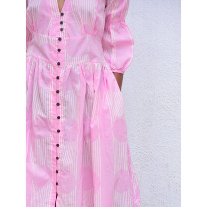 Chidiyaa Smell of Rain Cheri Phool Hand Block Printed Cotton Dress