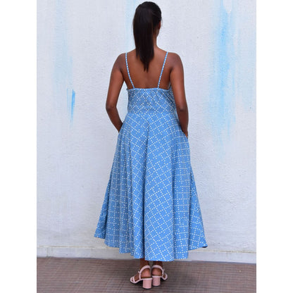 Chidiyaa Smell of Rain Cerulean Mist Hand Block Printed Cotton Dress