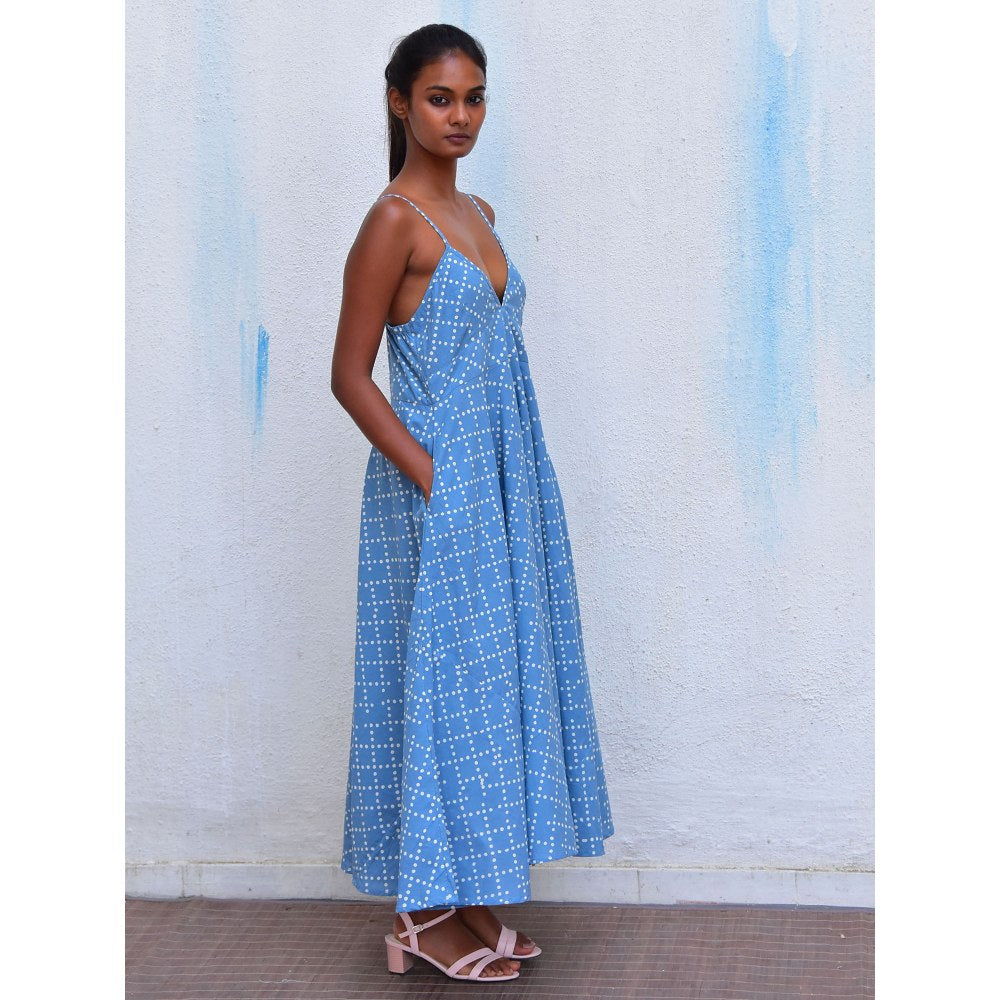 Chidiyaa Smell of Rain Cerulean Mist Hand Block Printed Cotton Dress