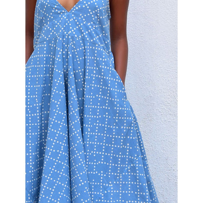 Chidiyaa Smell of Rain Cerulean Mist Hand Block Printed Cotton Dress