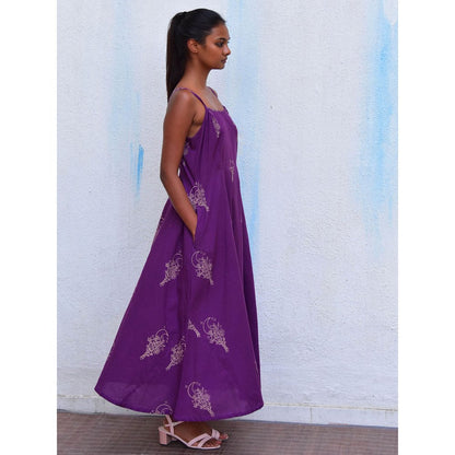 Chidiyaa Smell of Rain Guldasta Hand Block Printed Cotton Dress