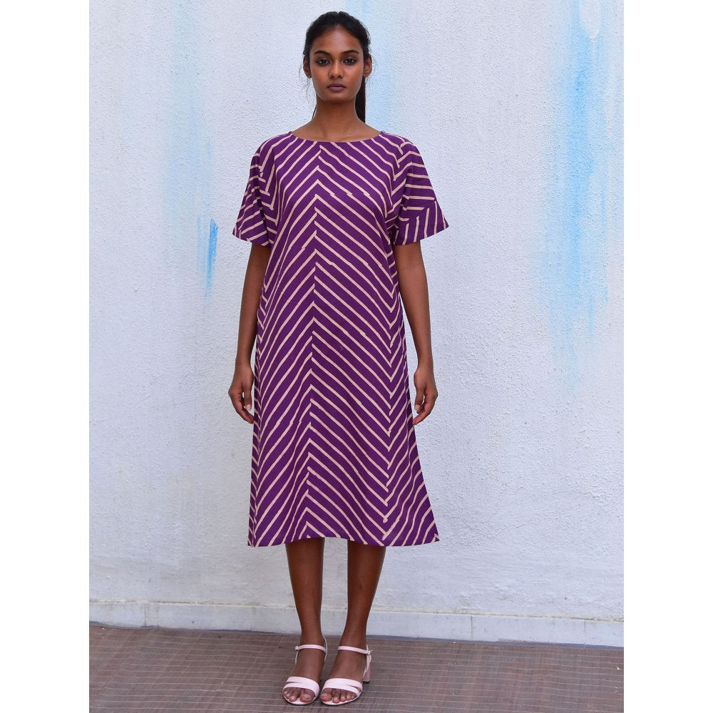 Chidiyaa Smell of Rain Mulberry Hand Block Printed Cotton Dress