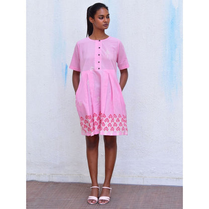 Chidiyaa Smell of Rain Sadru Bagh Hand Block Printed Cotton Dress