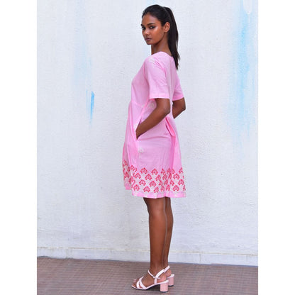 Chidiyaa Smell of Rain Sadru Bagh Hand Block Printed Cotton Dress