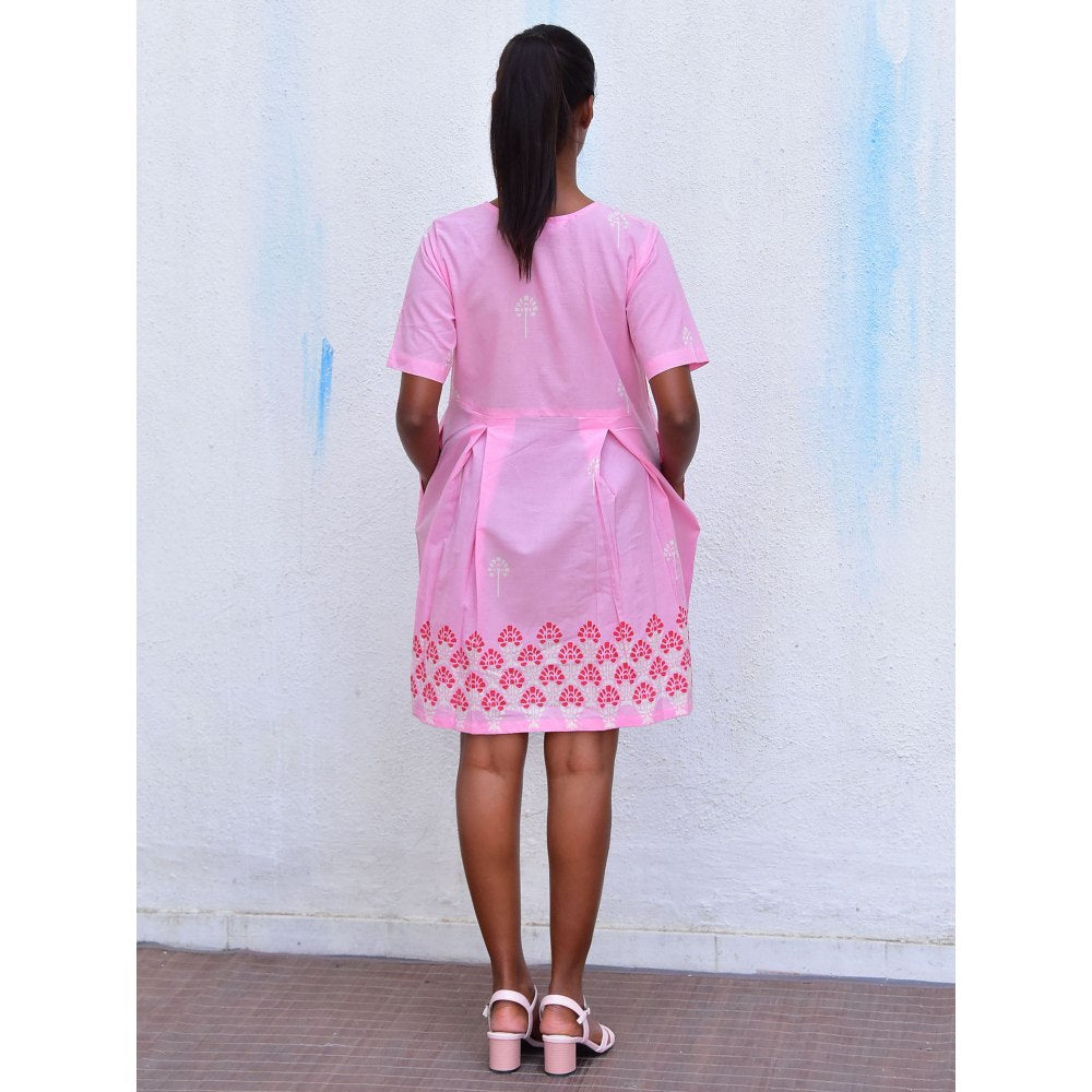 Chidiyaa Smell of Rain Sadru Bagh Hand Block Printed Cotton Dress