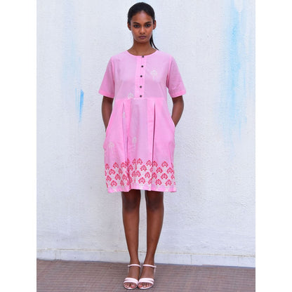 Chidiyaa Smell of Rain Sadru Bagh Hand Block Printed Cotton Dress