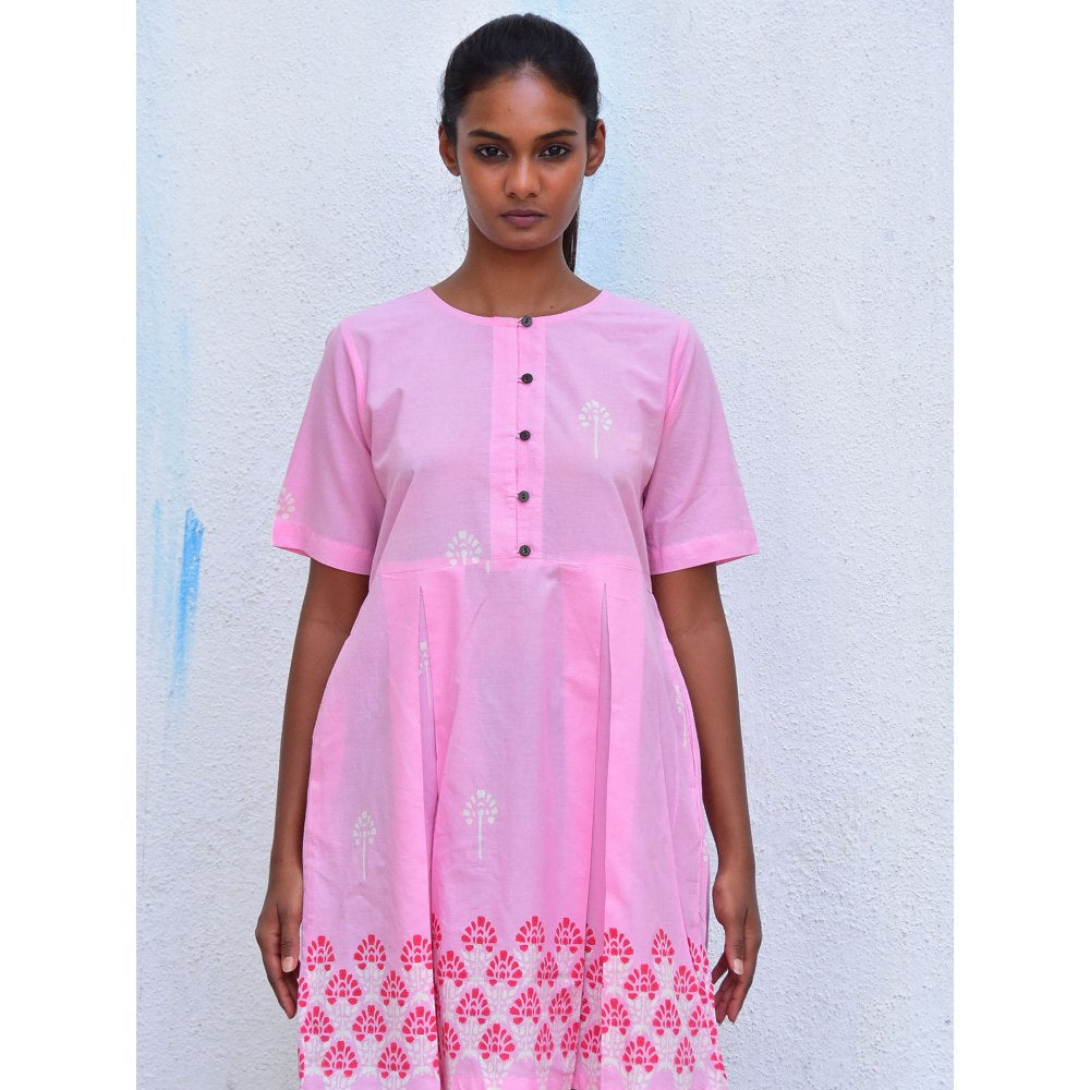 Chidiyaa Smell of Rain Sadru Bagh Hand Block Printed Cotton Dress