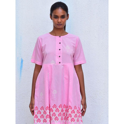 Chidiyaa Smell of Rain Sadru Bagh Hand Block Printed Cotton Dress