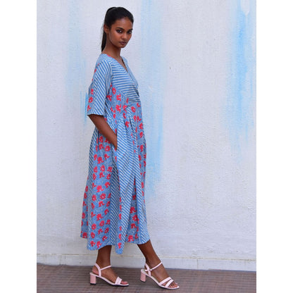 Chidiyaa Smell of Rain Aqua Vista Hand Block Printed Cotton Dress