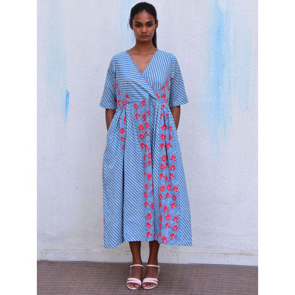 Chidiyaa Smell of Rain Aqua Vista Hand Block Printed Cotton Dress