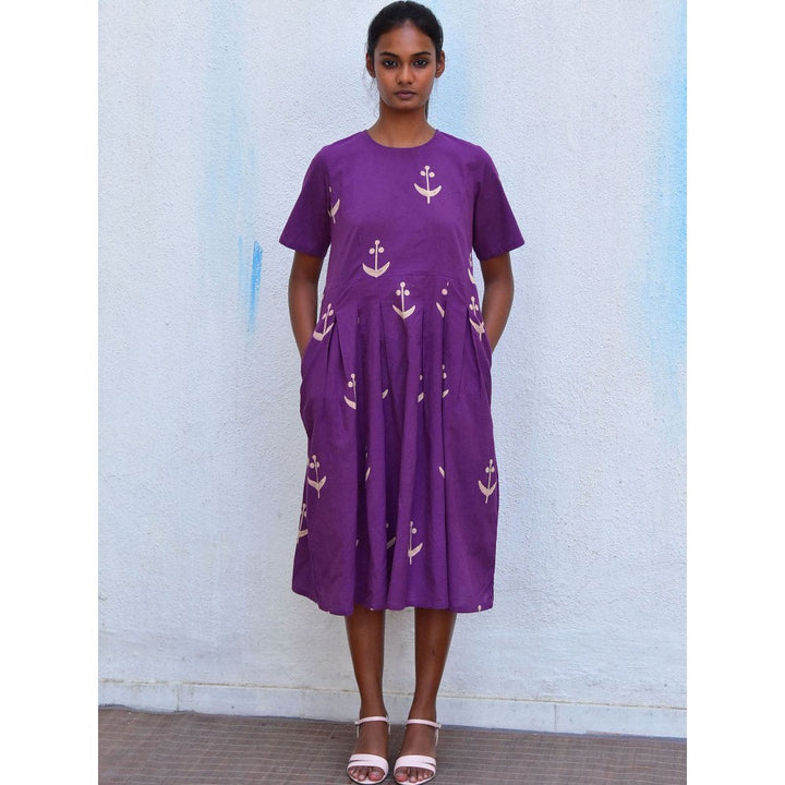 Chidiyaa Smell of Rain Sarshab Bel Hand Block Printed Cotton Dress