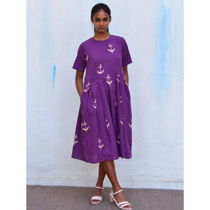 Chidiyaa Smell of Rain Sarshab Bel Hand Block Printed Cotton Dress
