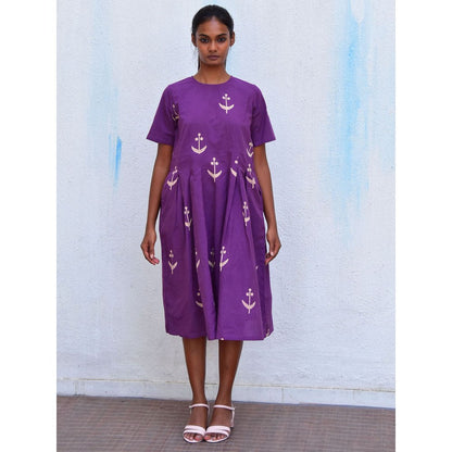 Chidiyaa Smell of Rain Sarshab Bel Hand Block Printed Cotton Dress
