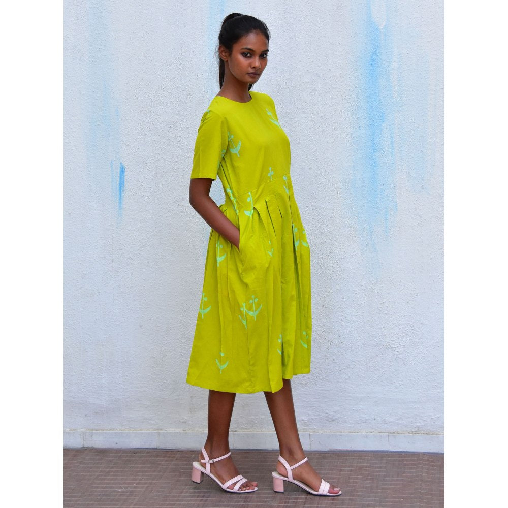 Chidiyaa Smell of Rain Forest Fern Hand Block Printed Cotton Dress