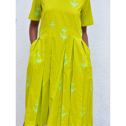 Chidiyaa Smell of Rain Forest Fern Hand Block Printed Cotton Dress