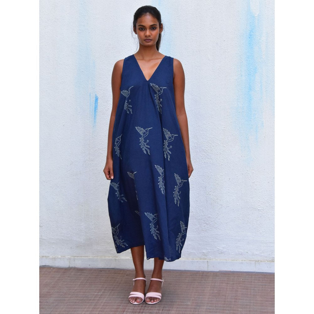 Chidiyaa Smell of Rain Midnight in Bombay Hand Block Printed Cotton Dress