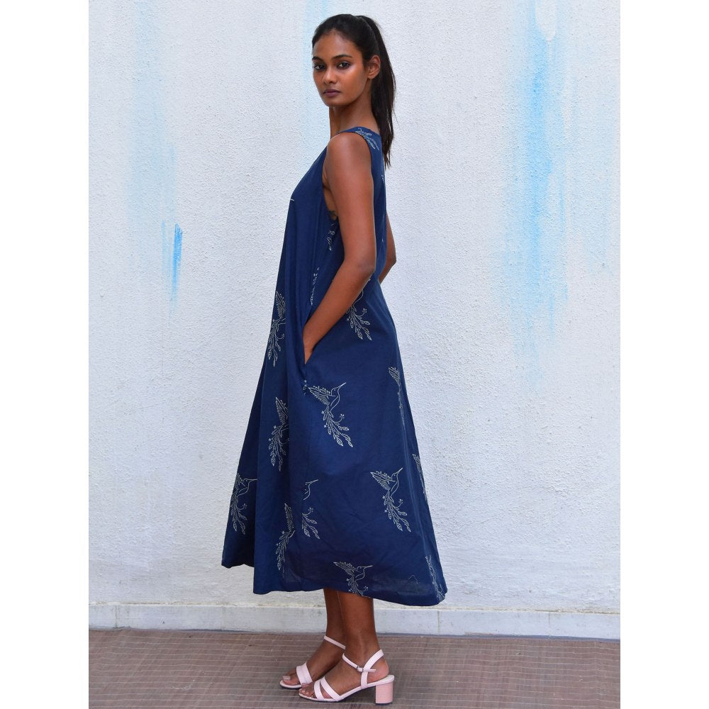 Chidiyaa Smell of Rain Midnight in Bombay Hand Block Printed Cotton Dress